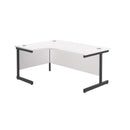 Front view of TC Office Single Upright Radial Desk in white, showcasing its sleek modern design and smooth surface.