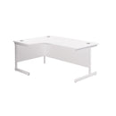 Front view of the TC Office Single Upright Radial Desk in white, showcasing its sleek, modern design and radial shape.