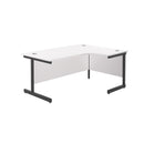 Front view of TC Office Single Upright Radial Desk in white with black accents, showcasing its modern radial design.