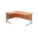 TC Office Twin Upright Radial Desk in Beech with left-hand silver frame, featuring a spacious workspace and modern design.