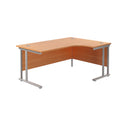 TC Office Twin Upright Radial Desk in Beech with left-hand configuration and silver accents, ideal for modern office setups.