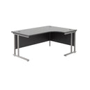 Black TC Office Twin Upright Radial Desk with silver accents, shown from a left-hand angle. Modern, spacious workspace furniture.