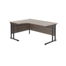 Front view of TC Office Twin Upright Radial Desk in grey oak finish, showing its modern design and spacious workspace.
