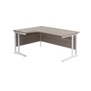 TC Office Twin Upright Radial Desk in Grey Oak front view showing spacious workspace and modern design
