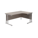Front view of TC Office Twin Upright Radial Desk in grey oak finish, showing the spacious workspace and modern design.