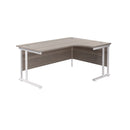 Front view of the TC Office Twin Upright Radial Desk in grey oak with a modern design and spacious workspace.