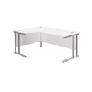 Front view of the TC Office Twin Upright Radial Desk in white, showing its sleek modern design and spacious work surface.