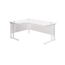 Front view of the TC Office Twin Upright Radial Desk in white, featuring a modern design and spacious workspace.