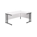 Front view of TC Office Twin Upright Radial Desk in white, showcasing its modern design and spacious workspace.