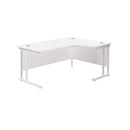 Front view of the TC Office Twin Upright Radial Desk in white, featuring a modern design with a spacious work surface.