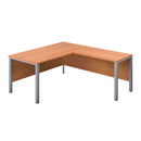 Front view of the TC Goal Post Return Desk in beech wood finish, showcasing its sleek, modern design and spacious workspace.