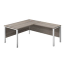 Grey oak TC Goal Post Return Desk from the front, showcasing the modern office desk with a sleek goal post design.
