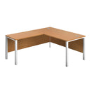 Front view of the TC Goal Post Return Desk in Nova Oak with a spacious workplace design and modern office style.