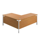 Back view of TC Goal Post Return Desk in Nova Oak finish, showcasing the desk's modern design and wood grain texture.