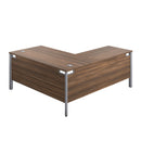 TC Goal Post Return Desk in walnut wood, showing the back view with sleek, modern design and sturdy construction.