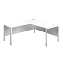 White TC Goal Post Return Desk with a spacious workspace and modern design, front view showing clean lines and sturdy construction.