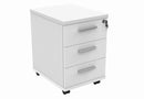 Front view of the TC Core Mobile Under Desk Pedestal in Arctic White, showing compact storage with wheels and sleek design.