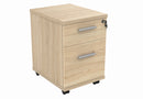 Front view of TC Core Mobile Under Desk Pedestal in Canadian Oak, featuring storage drawers and a mobile base for office organization.
