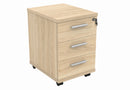 Front view of TC Core Mobile Under Desk Pedestal in Canadian Oak with drawers and casters for flexible office storage.