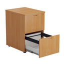 Open view of TC Essentials wooden filing cabinet in beech finish, showing multiple drawers and sleek design.