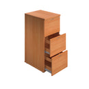 Open view of TC Essentials wooden filing cabinet in beech finish showing multiple drawers and storage compartments.