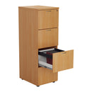 TC Essentials wooden filing cabinet in beech finish with open drawers showing organized files and storage space.