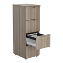 TC Essentials wooden filing cabinet in grey oak finish, open front view showing multiple drawers for office storage.