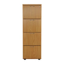 TC Essentials wooden filing cabinet in Nova Oak with multiple drawers, front view showcasing its sleek storage design.