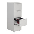 White Essentials wooden filing cabinet by TC with open front drawers and visible hanging files.