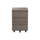 Two-drawer TC Mobile Pedestal in grey oak finish, featuring sleek design and sturdy construction for office storage.