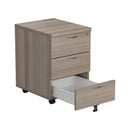 Grey oak TC Mobile Pedestal with two drawers, compact storage unit on casters for office organization.