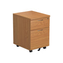 Two-drawer TC Mobile Pedestal in Nova Oak finish with black metal handles, designed for office storage and mobility.