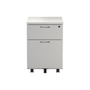 Front view of TC Mobile Pedestal in white, featuring multiple drawers and casters for mobility and storage.