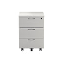 Front view of TC Mobile Pedestal in white, featuring a sleek design and multiple drawers for office storage.