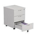 White TC Mobile Pedestal with open drawers and handles, designed for office storage and organization.