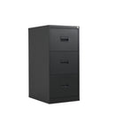 Black TC Steel Filing Cabinet with multiple drawers, front view showing sturdy construction and sleek design.