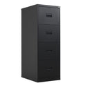 Black TC Steel Filing Cabinet with four drawers, front view showing sturdy metal construction and sleek black finish.