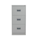 Front view of TC Steel Filing Cabinet in grey, featuring multiple drawers and sturdy metal construction for office storage.