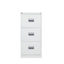 White TC Steel Filing Cabinet with three drawers and silver handles, shown from the front.