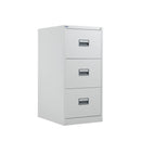 White TC Steel Filing Cabinet with three drawers and metal handles, front view showing smooth finish and sturdy construction.