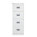 White TC Steel Filing Cabinet with multiple drawers, front view showing sturdy design and sleek white finish.