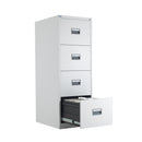 Open white TC Steel Filing Cabinet showing multiple drawers and metal construction.