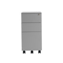 Steel TC 3-drawer under desk pedestal in silver with front view, featuring sleek design and ample storage space.