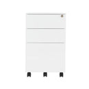 Front view of TC white 3-drawer under desk steel pedestal file cabinet for office organization.