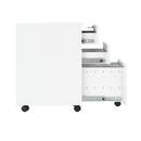 Side view of TC white 3-drawer under desk steel pedestal with sleek design and sturdy construction.