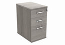 Front view of the TC Core Desk High Pedestal in Alaskan Grey Oak, showcasing its sleek design and storage drawers.