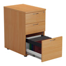 Front view of TC Essentials Desk High Pedestal in beech wood with open drawers for storage.