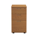 Front view of TC Essentials Desk High Pedestal in Nova Oak, showing storage drawers and sleek office workspace design.