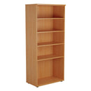 Front view of TC Essentials Wooden Bookcase in beech finish, showcasing multiple shelves for storage and display.