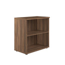 Dark walnut wooden bookcase from TC Essentials with open shelves, front view showing multiple storage compartments.